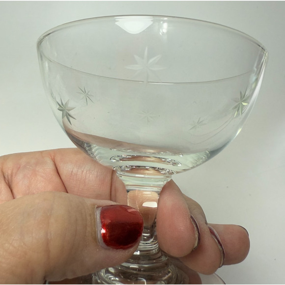 6 Vintage MCM Atomic Low Sherbet Glasses Star Dust C G Quartzex Crystal Barware - Picture 5 of 6